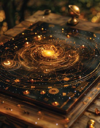 A golden celestial chart on an astrology manuscript